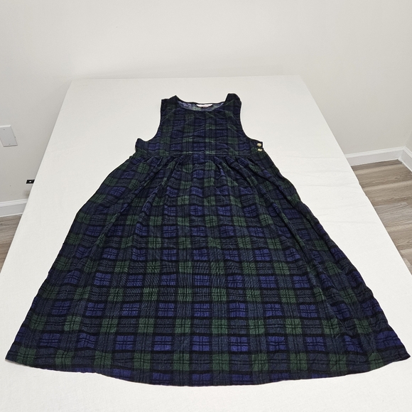 VTG Womens Overall Corduroy Maxi Dress 100% Cotton Tartan Jumper Blue Green L - Picture 9 of 15